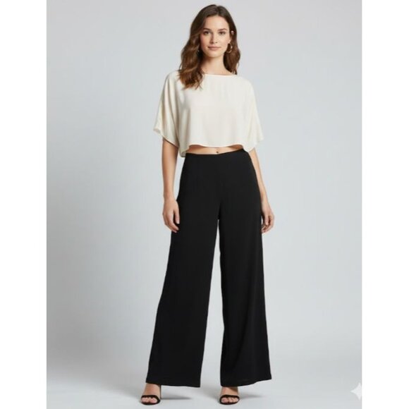 Eileen Fisher Silk Lagenlook Artsey High Rise Wide Leg Trouser Pants Black 14/34 - Picture 1 of 11
